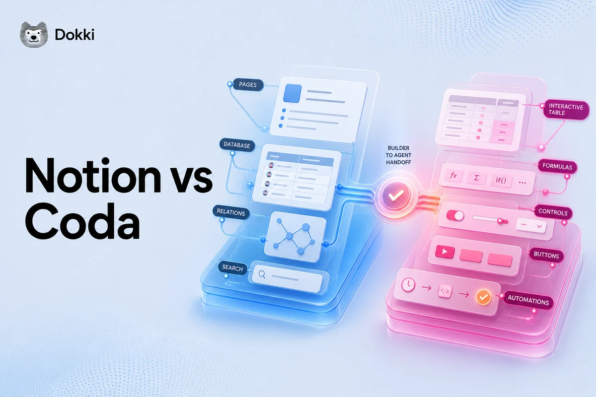 Notion vs Coda compared as a shared workspace and programmable document with an AI workflow handoff