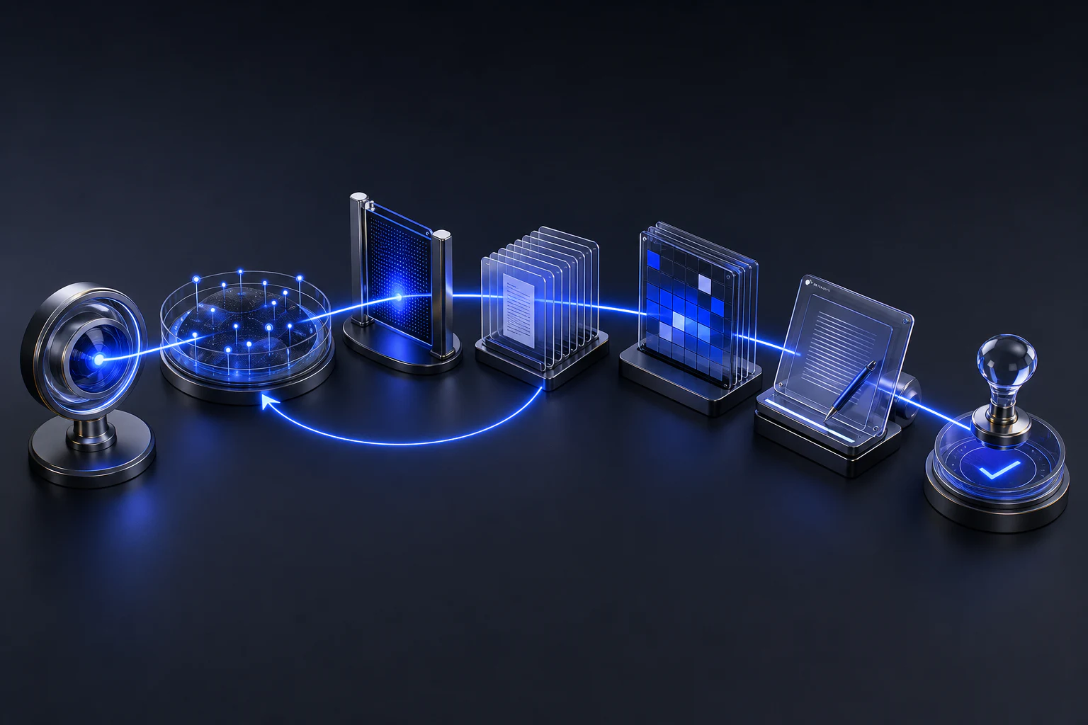 Seven-stage AI research workflow from decision framing to editorial review