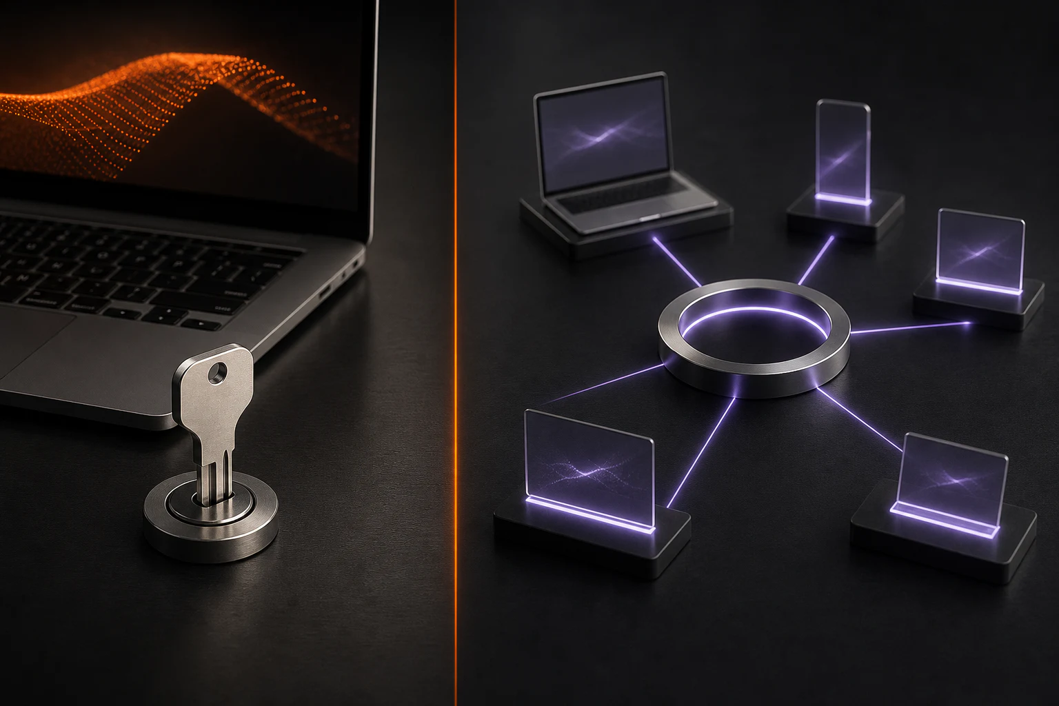 A local device key contrasted with centrally governed remote identity