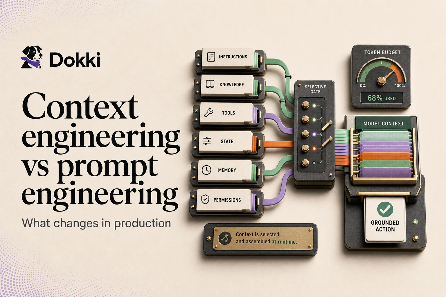 Dokki context assembly machine selecting instructions, knowledge, tools, state, memory, and permissions