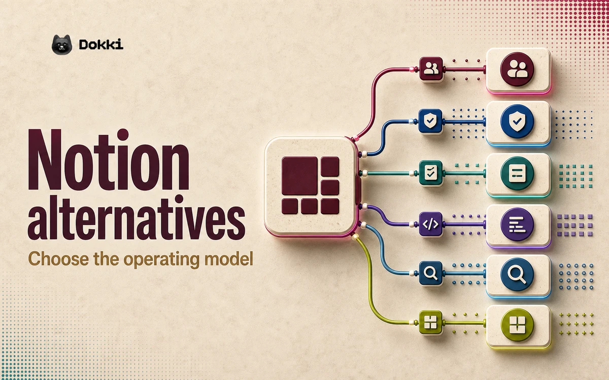 Notion alternatives decision architecture showing six operating-model routes