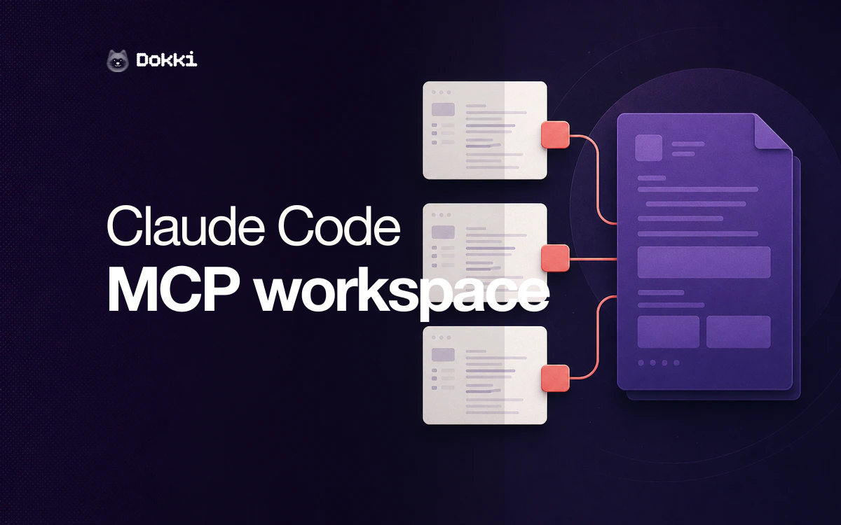 Claude Code command panels connected to a shared workspace document